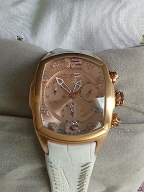 Invicta Lupah Revolution Rose Gold Chronograph Watch 6826 White Leather Strap